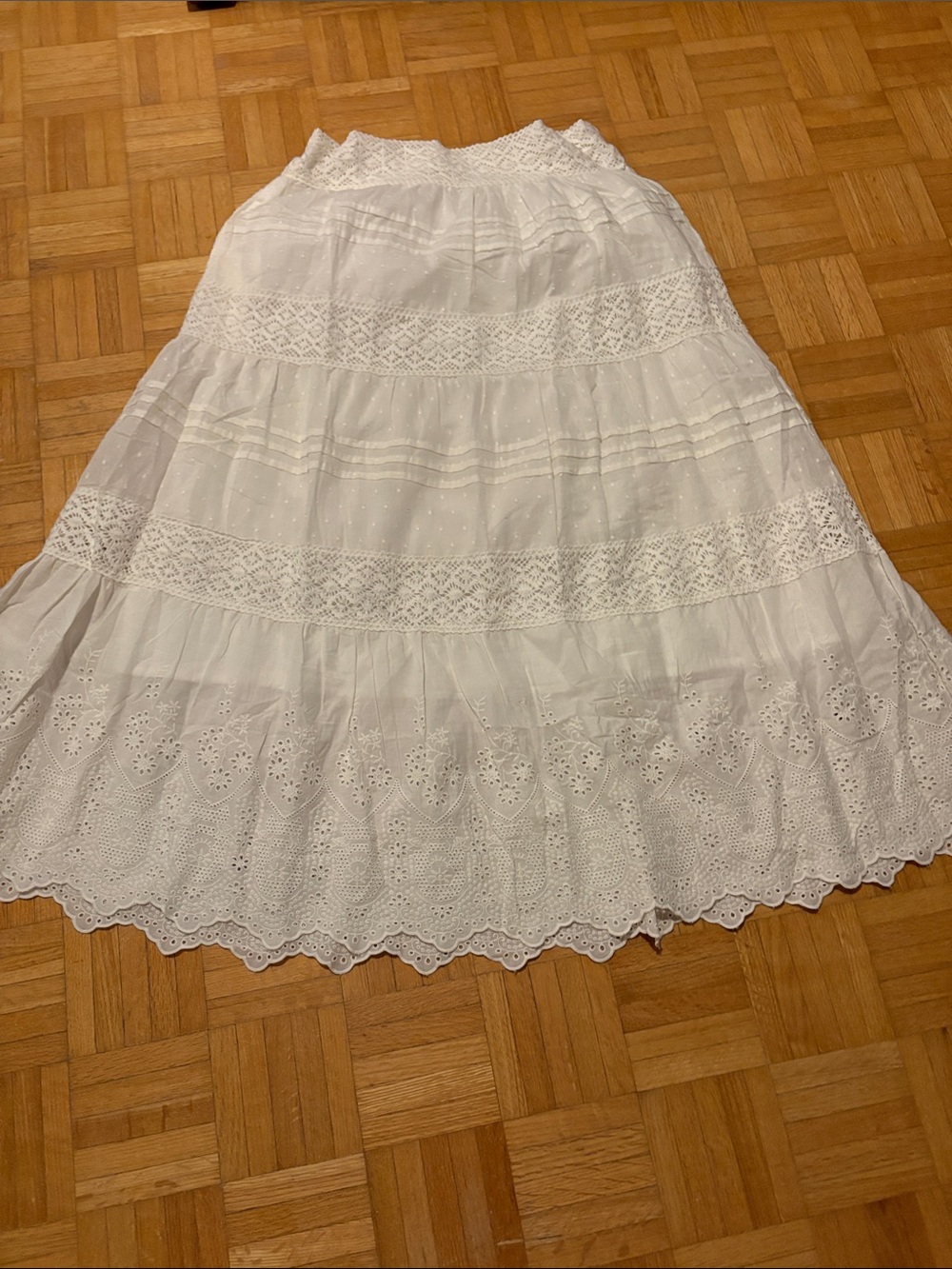 Jennifer & Grace White Lace Tiered Maxi Skirt
